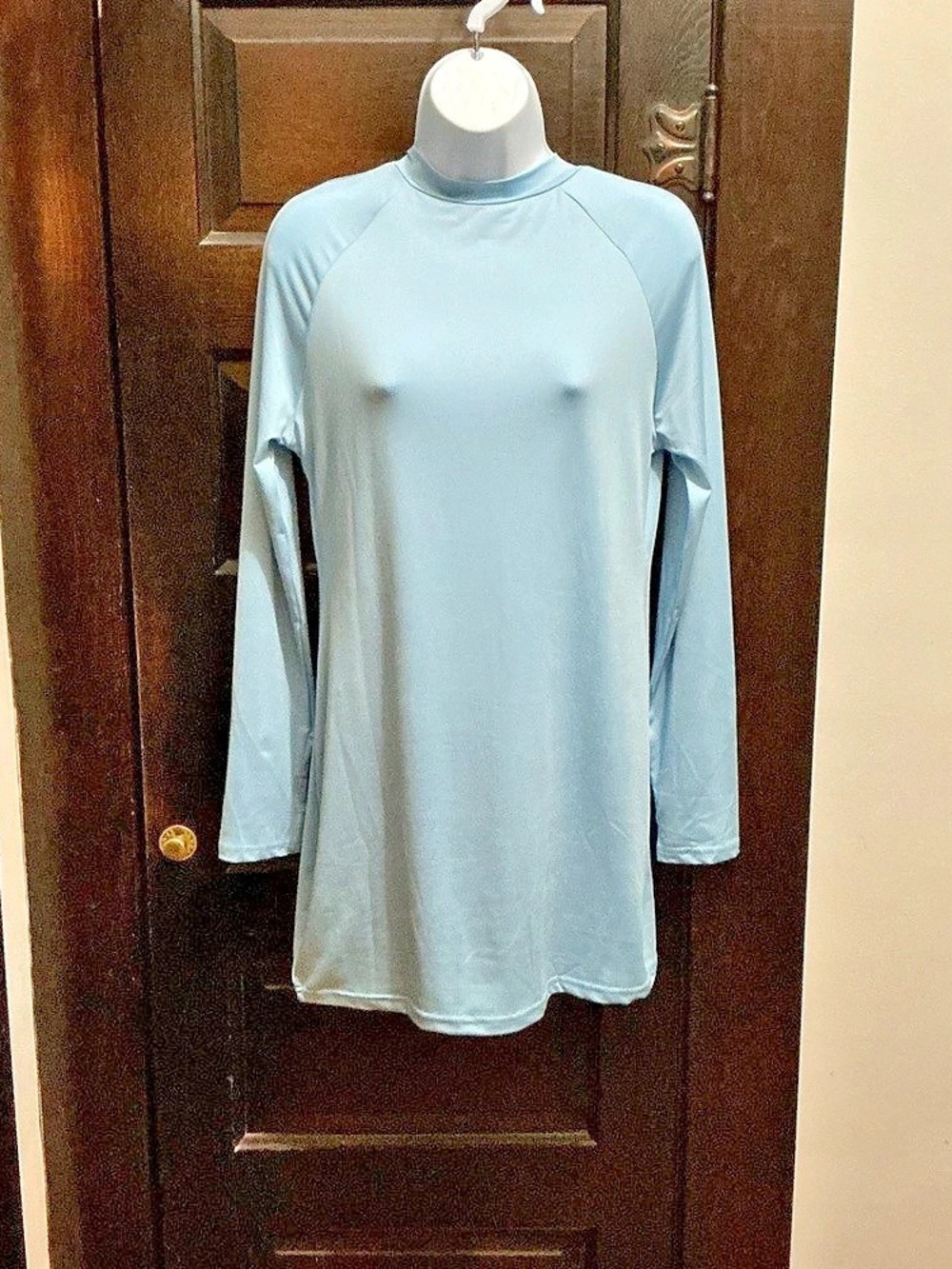 (70) Light Blue Mock-Neck Long-Sleeve Shift Dress Size XL NWOT